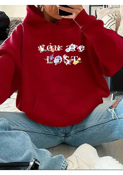 You Are Lost Yazı Detaylı Kapüşonlu Sweatshirt
