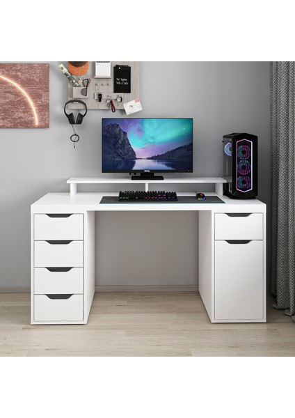 Alen 150 cm 5 Çekmeceli Dolaplı Çalışma & Oyuncu Masası - Beyaz
