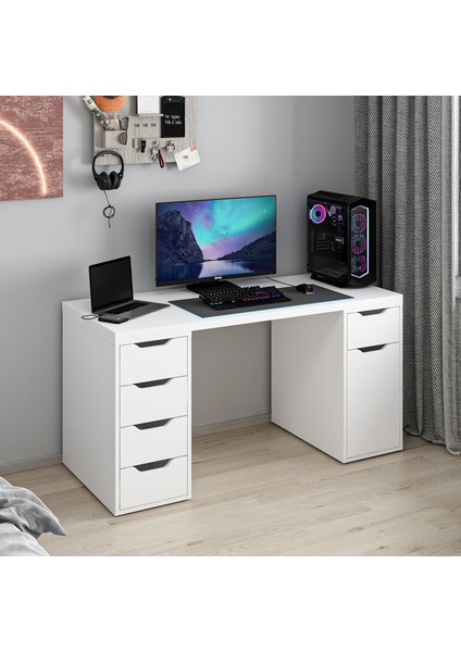 Alen 150 cm 5 Çekmeceli Dolaplı Çalışma & Oyuncu Masası - Beyaz modelleri