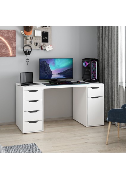 Alen 150 cm 5 Çekmeceli Dolaplı Çalışma & Oyuncu Masası - Beyaz indirimleri