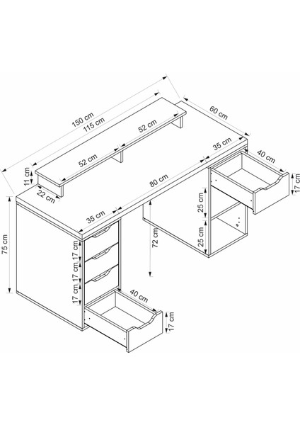 Alen 150 cm 5 Çekmeceli Dolaplı Çalışma & Oyuncu Masası - Beyaz