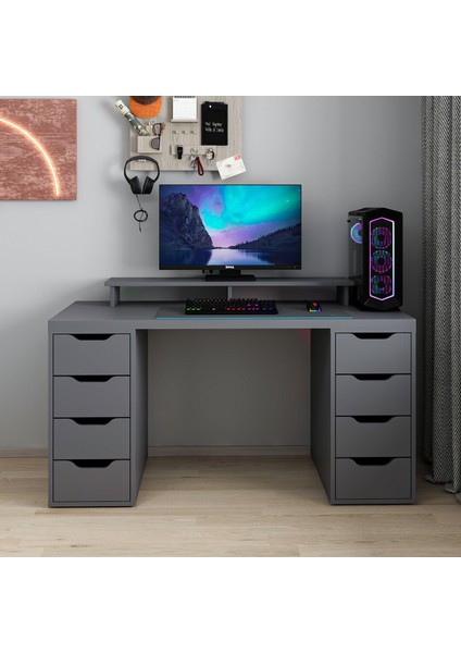 Alen 150 cm 8 Çekmeceli Çalışma & Oyuncu Masası - Antrasit