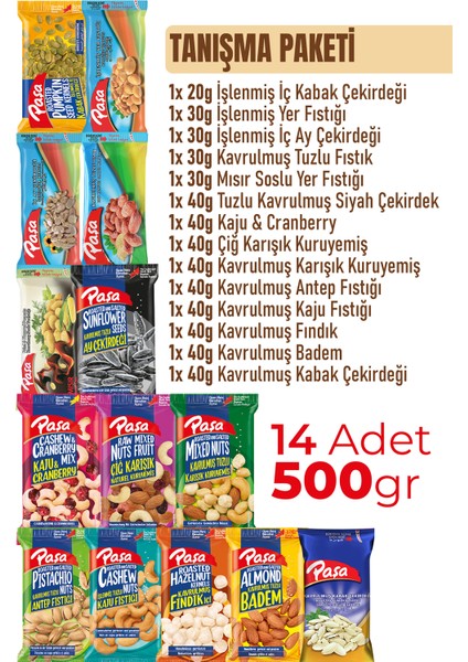 14LÜ Karışık Kuruyemiş Tanışma Paketi 500 gr – Mini Tadım Seti fiyatları