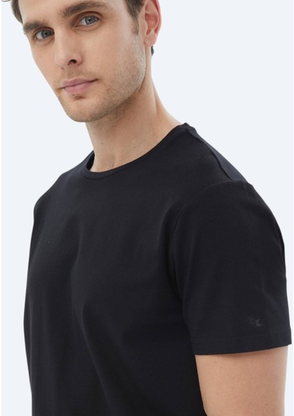 Siyah Düz Bisiklet Yaka Pamuk Karışımlı T-Shirt fırsatları