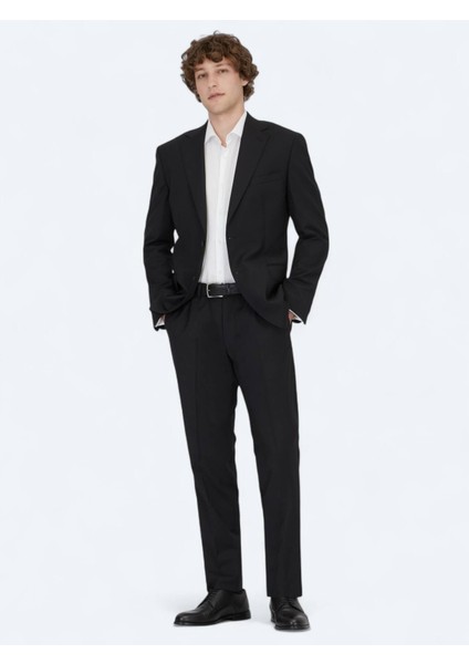 Siyah Desenli Modern Fit Yün Karışımlı Takım Elbise fiyatları