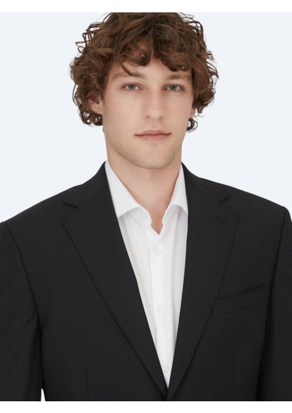 Siyah Desenli Modern Fit Yün Karışımlı Takım Elbise modelleri