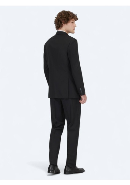 Siyah Desenli Modern Fit Yün Karışımlı Takım Elbise indirimleri