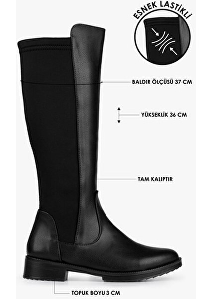 Kadın Justine Siyah Suni Deri Çizme 3 cm Topuk Yüksekliği ile Şık ve Modern Tasarım