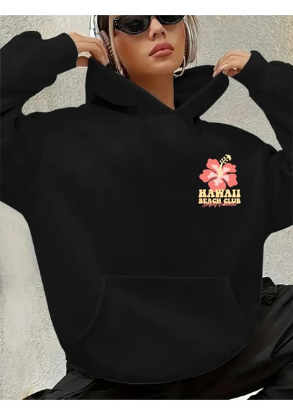 Göğüs Baskı Detaylı Içi Polarlı Kapüşonlu Sweatshirt