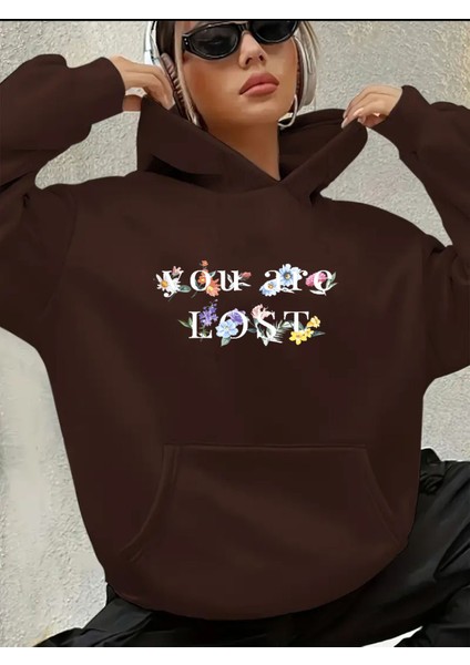 You Are Lost Yazı Detaylı Kapüşonlu Sweatshirt