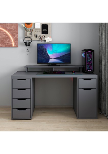 Alen 150 cm 5 Çekmeceli Dolaplı Çalışma & Oyuncu Masası - Antrasit