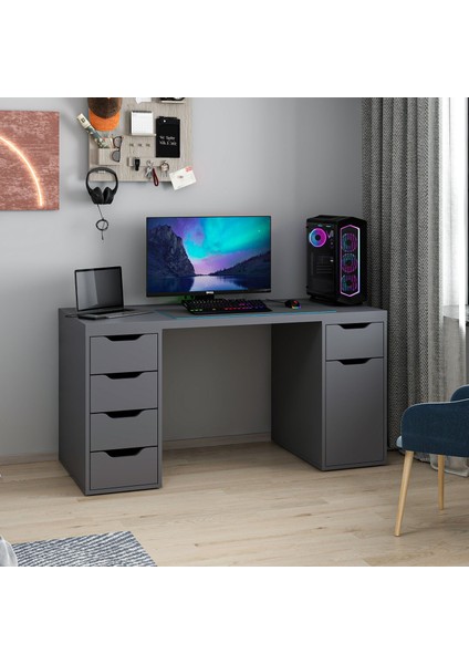 Alen 150 cm 5 Çekmeceli Dolaplı Çalışma & Oyuncu Masası - Antrasit indirimleri