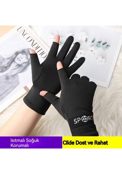 Erkek Modeli Iki Parmağı Açık Tutan, Yünlü, Isıtıcı, Oyun Oynama ve Ekran Dokunmaya Uygun Soğuk Kış Atlama Bisikleti Eldiveni (Yurt Dışından)