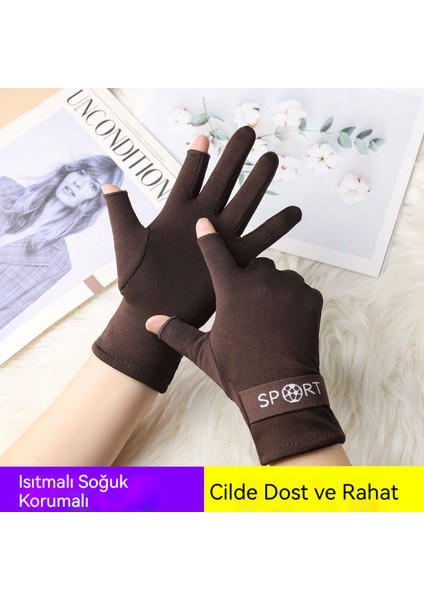 Erkek Modeli Iki Parmağı Açık Tutan, Yünlü, Isıtıcı, Oyun Oynama ve Ekran Dokunmaya Uygun Soğuk Kış Atlama Bisikleti Eldiveni (Yurt Dışından)