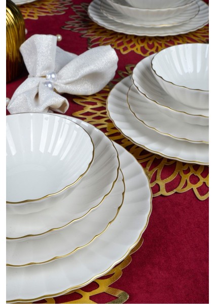 Derya 24 Parça 6 Kişilik Altın Yaldız Porselen Yemek Takımı