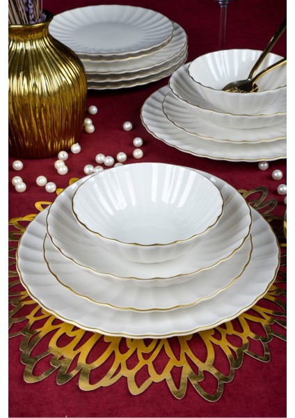 Derya 24 Parça 6 Kişilik Altın Yaldız Porselen Yemek Takımı modelleri