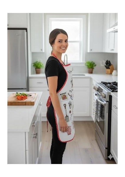 Bahçıvan Desenli Önlük Su Geçirmez Mutfak Önlüğü Yıkanabilir Dijital Baskılı Alez Önlük