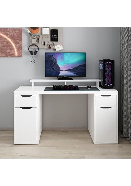 Alen 150 cm 2 Çekmeceli 2 Dolaplı Çalışma & Oyuncu Masası - Beyaz