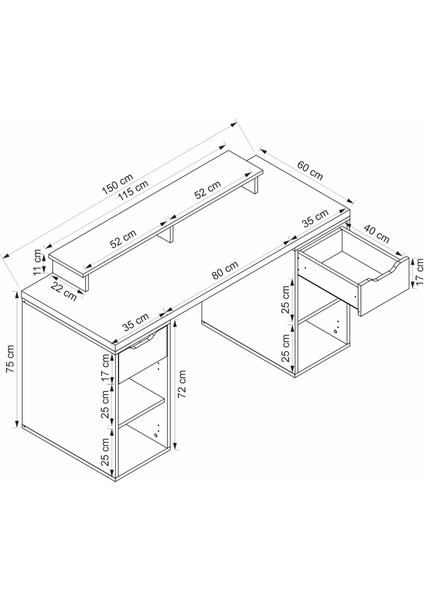 Alen 150 cm 2 Çekmeceli 2 Dolaplı Çalışma & Oyuncu Masası - Beyaz