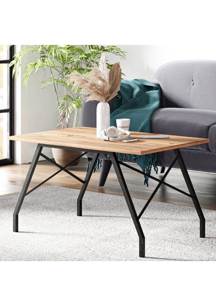 Metal Ayaklı Orta Sehpa - Atlantik Çam - 46x44x90 cm