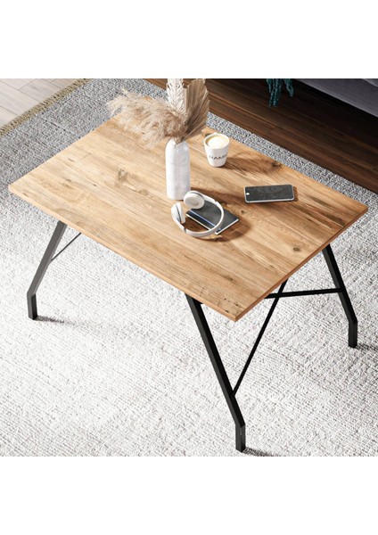 Metal Ayaklı Orta Sehpa - Atlantik Çam - 46x44x90 cm