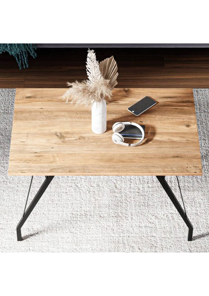 Metal Ayaklı Orta Sehpa - Atlantik Çam - 46x44x90 cm