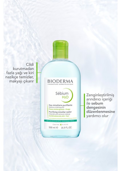 Sebium H2O Micellar Makyaj Temizleme Suyu 2'li Set Karma,Yağlı ve Akne Eğilimli Ciltler 500 ml