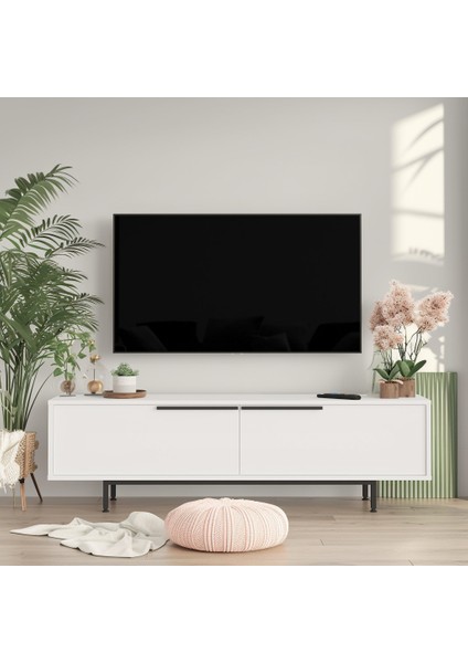 Leena 160 cm Tv Ünitesi Sehpası Metal Ayaklı Beyaz La1-W