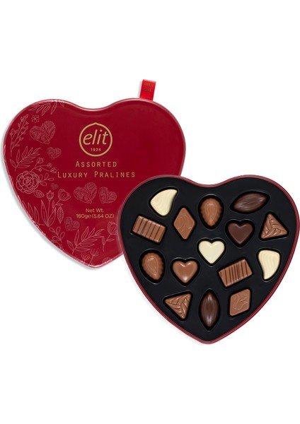 Luxury Pralines Çikolata Metal Kalp Kutu 160g Glutensiz