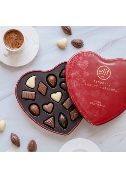 Luxury Pralines Çikolata Metal Kalp Kutu 160g Glutensiz indirimleri