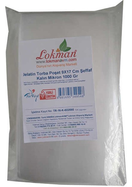 Jelatin Torba Poşet 9X17 cm Şeffaf Kalın Mikron 1000 gr 1 Paket