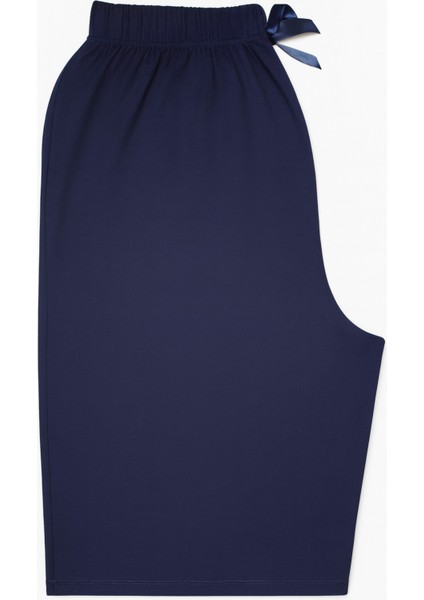 Büyük Beden Kadın Yüksek Bel Yazlık Pijama Altı Uzun Lacivert 5xl