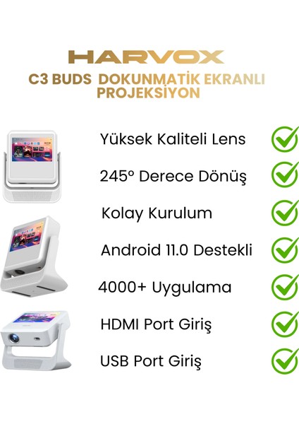 C3 Buds Ekranlı Projeksiyon Cihazı Taşınabilir Android Sistemli Wifi HDMI USB Destekli Projektör fiyatları