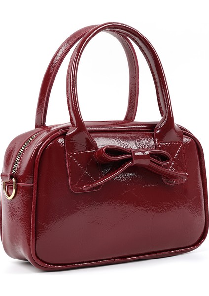 Kırışık Dokulu Bordo SHK217 Fiyonklu Suni Deri, Tek Bölmeli, Fermuarlı,kolon Askılı, El, Kol ve Omuz Çantası fiyatları