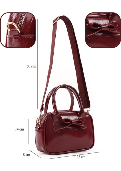 Kırışık Dokulu Bordo SHK217 Fiyonklu Suni Deri, Tek Bölmeli, Fermuarlı,kolon Askılı, El, Kol ve Omuz Çantası fırsatları