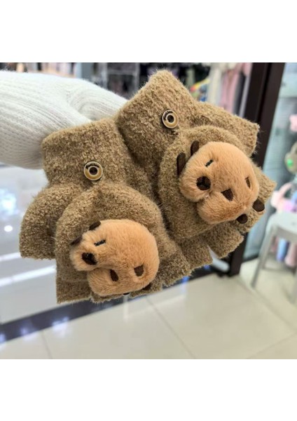 Sevimli Karikatür Eldiven Kış Isıtıcı Çocuk Kapaklı Yarım Parmak Kız Çocuk (Yurt Dışından)