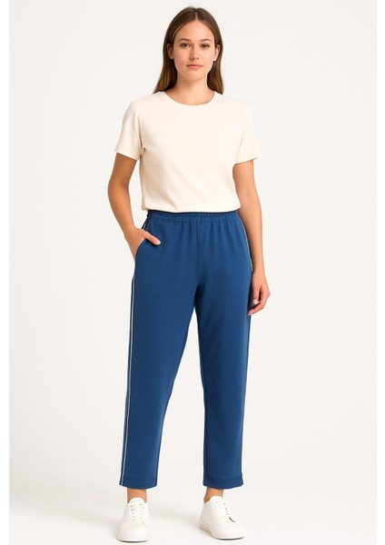 Kadın Büyük Beden Indigo Bel Lastikli, Biye Detaylı, Paça Minik Yırtmaçlı Cepli Eşofman Alt 65N39149 indirimleri