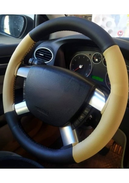 105 cm Bej Ipli Bej-Siyah Dikmeli Direksiyon Kılıfı