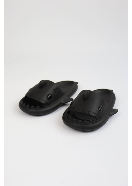 Köpekbalığı Siyah Unisex Tam Ortopedik Terlik Shark Slides