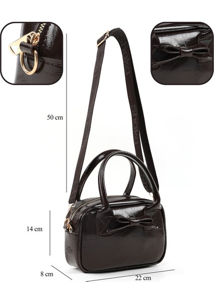 Kırışık Dokulu Kahverengi SHK217 Fiyonklu Suni Deri, Tek Bölmeli, Fermuarlı,kolon Askılı, El, Kol ve Omuz Çantası fırsatları