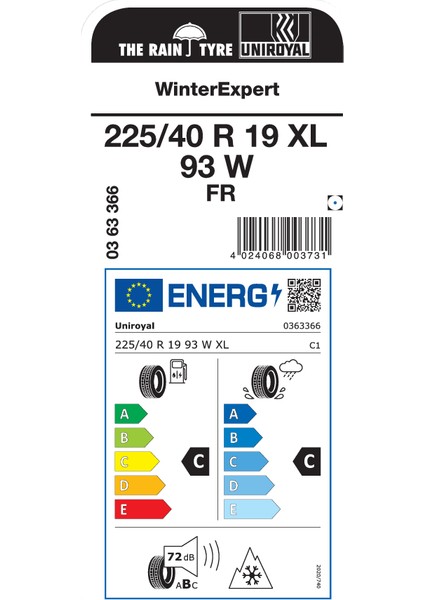 Unıroyal 225/40R19 93W Xl Fr Wınter Expert 2025 Üretim Kış Lastiği fiyatları