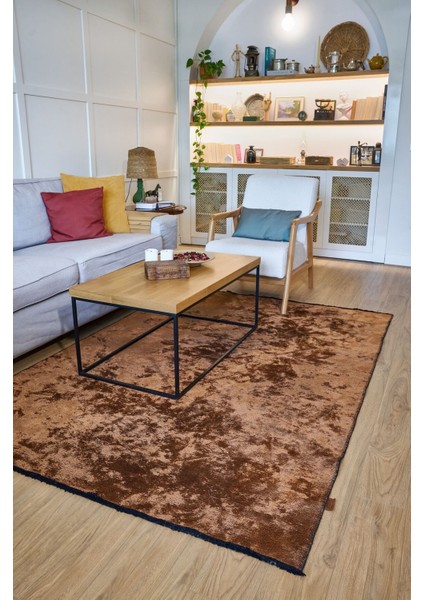 Hare Plus 8922 Kiremit - Pamuk Şönil Dokuma Halı | Modern Salon Halısı