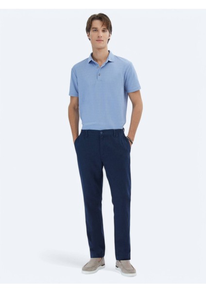 Lacivert Dokuma Jogging Fit Casual Pamuk Karışımlı Pantolon