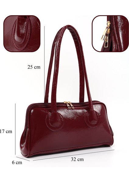 Bordo SHK251 Kırışık Suni Deri Fermuarlı Omuz Çantası ve Kroko Cüzdan Seti (SHK227-SHK181) modelleri