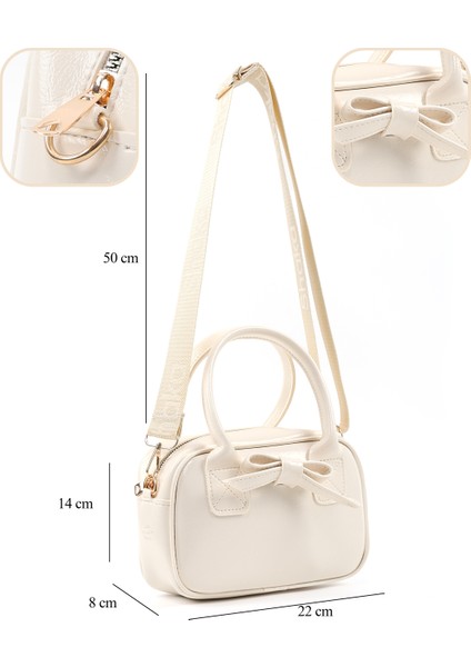 Kırışık Dokulu Krem SHK217 Fiyonklu Suni Deri, Tek Bölmeli, Fermuarlı,kolon Askılı, El, Kol ve Omuz Çantası fırsatları