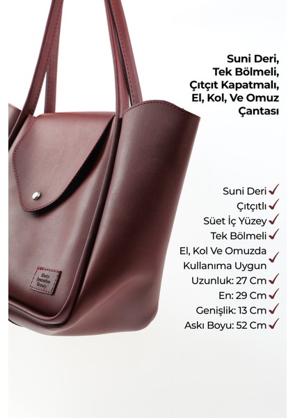 Bordo SHK249 Suni Deri, Çıtçıtlı Tek Bölmeli, Büyük Boy El, Kol ve Omuz Çantası indirimleri