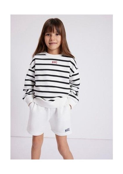 Mavi Logo Baskılı Siyah Çizgili Sweatshirt 7S10038-900