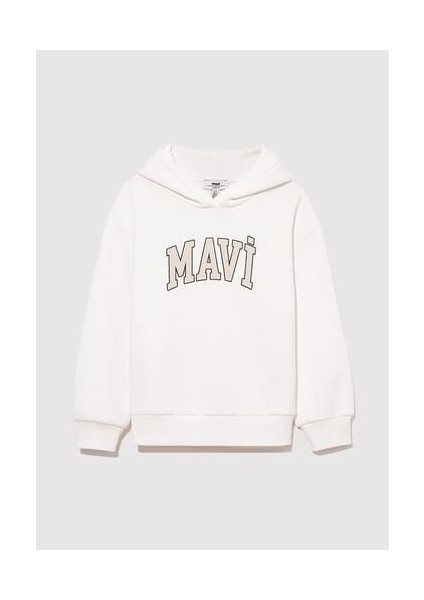 Mavi Logo Baskılı Kapüşonlu Beyaz Sweatshirt 7610035-81964