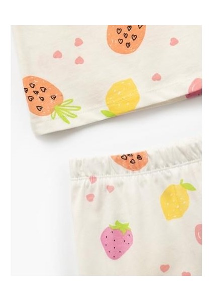 Pamuklu Meyve Desenli 2'li Şort ve Tişört Seti