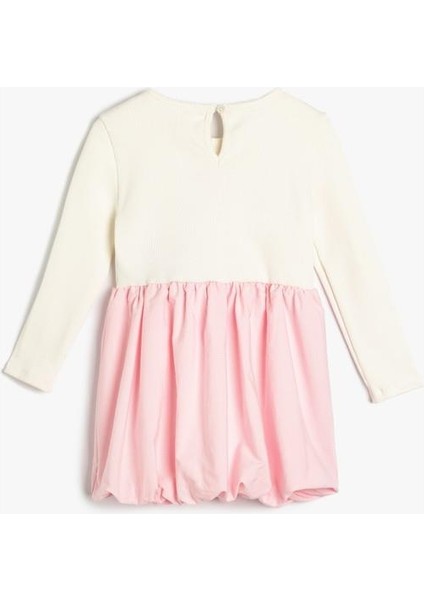 Balon Elbise Uzun Kollu Yuvarlak Yaka Işleme Detaylı Pamuklu fırsatları